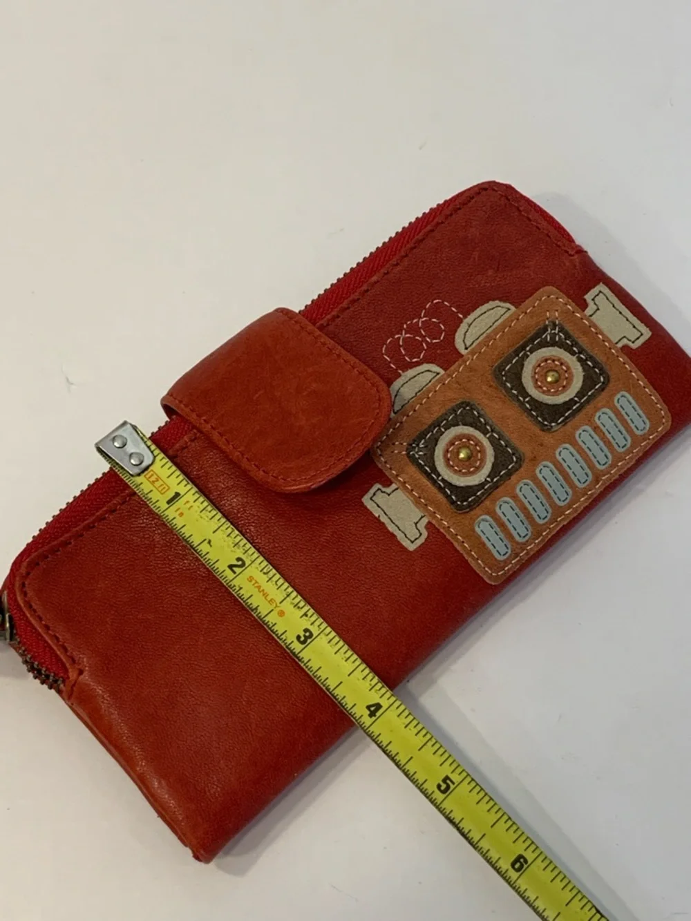 Fossil Red Scarlet Leather Penelope Wallet clutch with Robot Applique New NWT - Picture 15 of 16